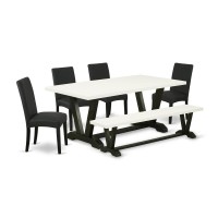 East West Furniture V627DR1246 6Pc Kitchen Dining Room Set 4 Dining Chairs with Black Linen Fabric Seat and Stylish Chair Bac