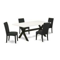 East West Furniture X627DR1245 5Piece Modern Dining Set 4 Parson Chairs with Black Linen Fabric Seat and Stylish Chair Back