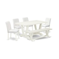 East West Furniture V026AB2646 6Piece Beautiful Dinette Set a Great Linen White Modern Dining Table Top Linen White Dining B