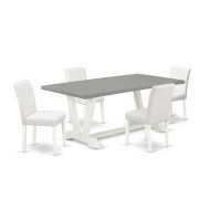 East West Furniture V097AB2645 5Piece Modern Dinette Set a Good Cement Color Wood Dining Table Top and 4 Gorgeous Pu Leather P