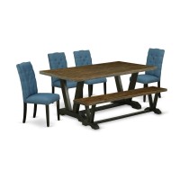 East West Furniture V677EL1216 6Piece Gorgeous Modern Dining Table Set a Good Distressed Jacobean Rectangular Dining Table Top