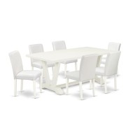 East West Furniture V027AB2647 7Piece Beautiful Sining Room Set an Excellent Linen White rectangular Table Top and 6 Amazing P