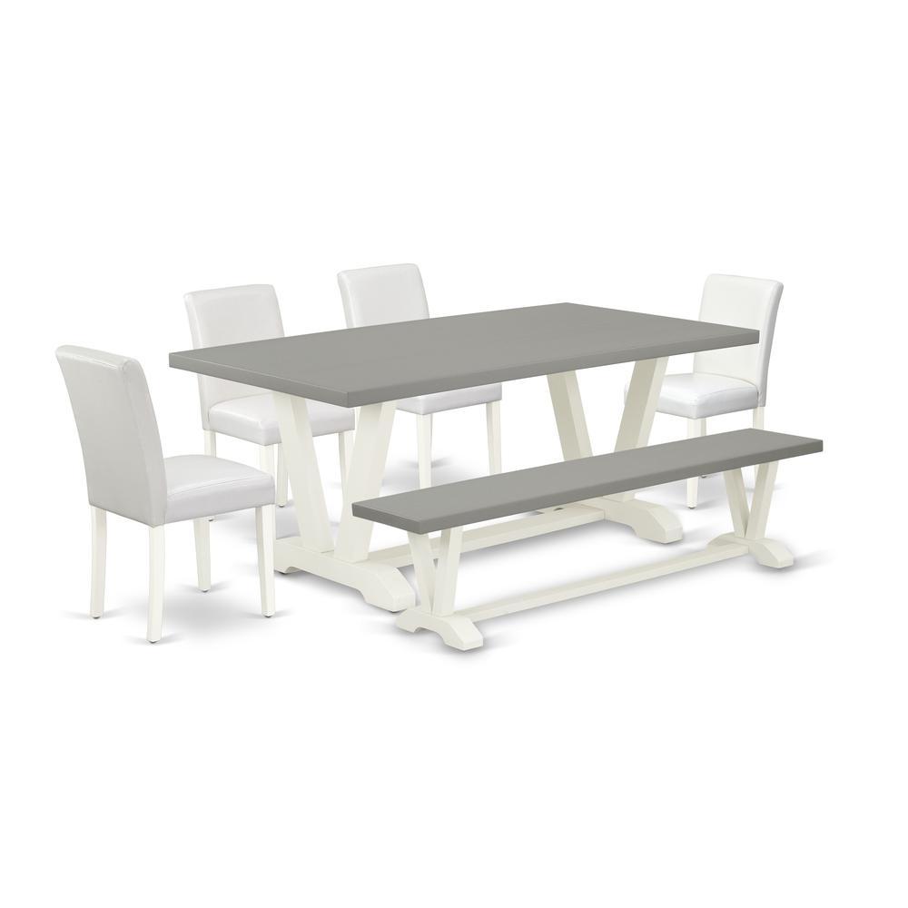 East West Furniture V097AB2646 6Piece Modern Dining Set a Great Cement Color Dining Room Table Top and Cement Color Indoor Ben