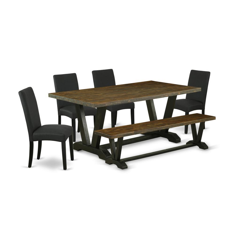 East West Furniture V677DR1246 6Piece Dining Table Set 4 Dining Room Chairs with Black Linen Fabric Seat and Stylish Chair Ba