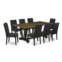 East West Furniture V677DR1249 9Piece Modern Dining Table Set 8 Parson Chairs with Black Linen Fabric Seat and Stylish Chair