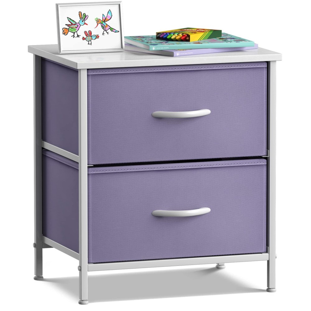 Sorbus Nightstand With 2 Drawers - Kids Bedside Furniture End Table Night Stand - Steel Frame, Wood Top & Easy Pull Fabric Bins - Dresser & Chest For Home, Bedroom Accessories, Office & College Dorm