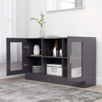 vidaXL Vitrine, Buffet Cabinet with 2 Compartments and 2 Doors, Storage Cabinet for Living Room Bedroom, Scandinavian, High Gloss Gray Engineered Wood