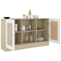 Vidaxl Sideboard, Buffet Cabinet With 2 Compartments And 2 Doors, Storage Cabinet For Living Room, Scandinavian, White And Sonoma Oak Engineered Wood