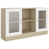 Vidaxl Vitrine, Buffet Cabinet With 2 Compartments And 2 Doors, Storage Cabinet For Living Room, Scandinavian, White And Sonoma Oak Engineered Wood