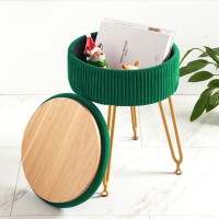 Lue Bona Velvet Vanity Stool Chair For Makeup Room, Vanity Stool With Gold Legs,18? Height, Small Storage Ottoman Foot Ottoman Rest For Living Room, Bathroom, Emerald Green
