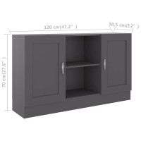 vidaXL Sideboard, Buffet Cabinet with 2 Compartments and 2 Doors, Storage Cabinet for Living Room Bedroom, Scandinavian Style, Gray Engineered Wood