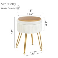 Velvet Storage Ottoman Foot Rest, Upholstered Pleated Round Footrest Vanity Stool With Metal Legs, Coffee Table Top Cover, Modern Accent Stools,Makeup Footstool, Suitable For Living Room And Bedroom