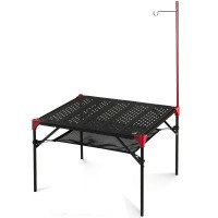 Iclimb Extendable Folding Table Large Tabletop Area Ultralight Compact With Hollow Out Tabletop For Camping Backpacking Beach Concert Bbq Party, Three Size (Black - L + Hanger)