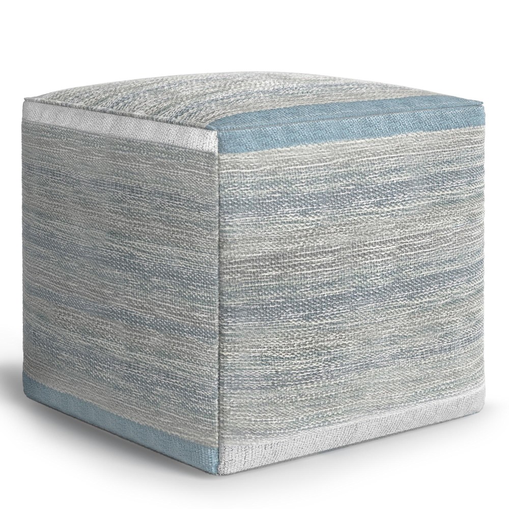 Naya Boho Cube Pouf In Blue Melange Cotton