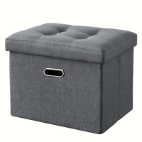 Alasdo Storage Ottoman Foldable Portable Cube Coffee Table Multipurpose Foot Rest Short Children Sofa Stool Linen Fabric Ottomans Bench Foot Rest For Bedroom With Metal Handles