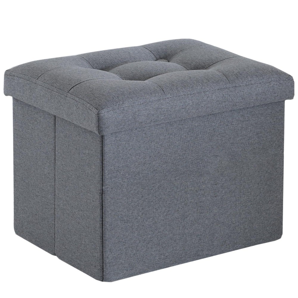 Alasdo Storage Ottoman Folding Rectangle Cube Coffee Table Multipurpose Short Children Sofa Stool Linen Fabric Bench Foot Rest For Bedroom L17W13H13(Grey)