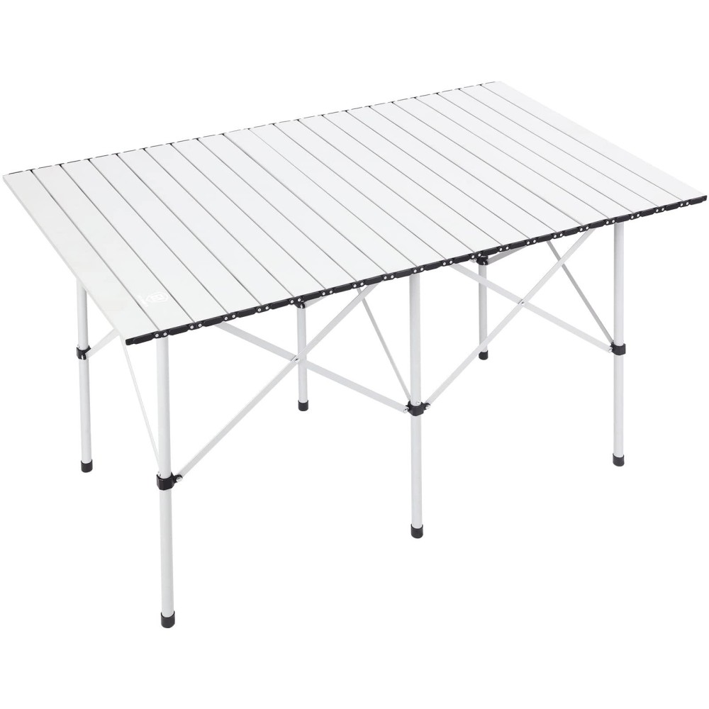 Ever Advanced Camping Table, Fold Up Lightweight, 4-6 Person Portable Roll Up Aluminum Table With Carry Bag For Outdoor, White