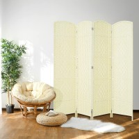 Jostyle Room Divider 6Ft. Tall Extra Wide Extra Wide Privacy Screen, Folding Screens With Diamond Double-Weave Room Dividers And Freestanding Room Dividers Privacy Screens (Creamy-White, 4-Panel)