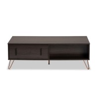 Baxton Studio Baldor Modern and Contemporary Dark Brown Finished Wood and Black Metal 2Drawer Coffee Table