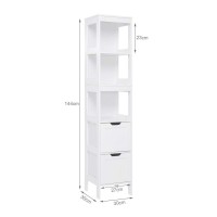 Meerveil Tall Bathroom Cabinet, Storage Unit With 2 Drawers And 3 Open Shelves, White Free Standing Painted Mdf Slim Organiser, 30 X 30 X 144 Cm For Bathroom Living Room And Kitchen