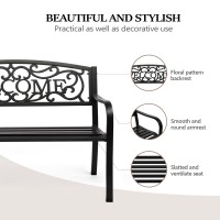 Vingli Outdoor Bench For Patio Metal Garden Bench Wpvc Back Pattern Steel Black Outdoor Bench Welcome Bench Park Bench Porch B