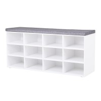 Dinzi Lvj Shoe Storage Bench With Cushion, Cubby Shoe Rack With 12 Cubbies, Adjustable Shelves, Multifunctional Shoe Organizer Bench For Entryway, Mudroom, Hallway, Closet And Garage, White