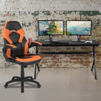 Gaming Desk And Orange/Black Racing Chair Set /Cup Holder/Headphone Hook/Removable Mouse Pad Top - 2 Wire Management Holes