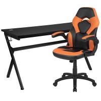 Gaming Desk And Orange/Black Racing Chair Set /Cup Holder/Headphone Hook/Removable Mouse Pad Top - 2 Wire Management Holes