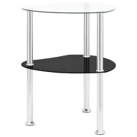 vidaXL 322786 2-Tier Side Table Transparent & Black 38x38x50cm Tempered Glass