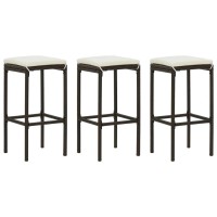 Vidaxl 3-Piece Bar Stool Set With Cushions - Brown Poly Rattan Steel Frame - Indoor And Outdoor Furniture - Comfortable And Lightweight - Convenient Assembly Required