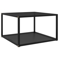 Vidaxl Black Coffee Table - Contemporary Style Tempered Glass And Powder-Coated Steel - Square Design With Storage Shelf - Easy To Clean - Dimensions: 23.6