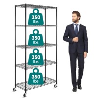 Wdt 5 Tier Shelf Shelving Unit With Wheels Adjustable Metal Shelves For Storage Nsf Certified Wire Shelving Rack 1750Lbs Capaci