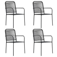 Vidaxl Patio Chairs 4 Pcs, Patio Dining Chair With Metal Frame, Outdoor Chair For Patio Garden Yard Deck, Retro Style, Cotton Rope And Steel Black