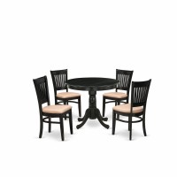 East West Furniture 5Pc Dinette Room Set 4 Wooden Chair and Modern dining room table Linen Fabric Seat and Slatted Chair Bac