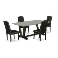 East West Furniture V697EN1695 5Pc Kitchen Dining Set 4 Parson Chairs and 1 Modern Rectangular Cement Dining Table Top with