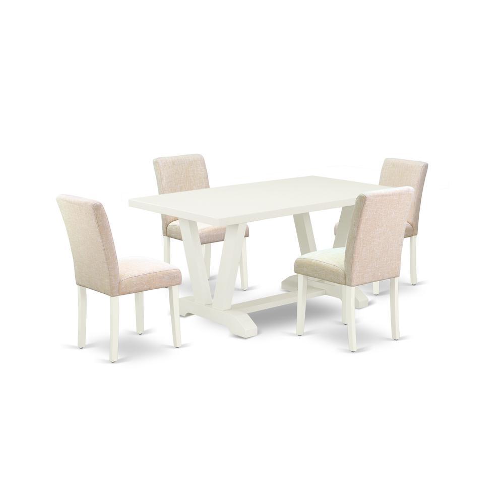 East West Furniture V026AB2025 5Pc Dinette Room Set 4 Parson Dining Chairs and 1 Modern Rectangular Linen White Wooden Dinin