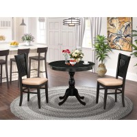 East West Furniture 3Pc Modern Dining Table Set 2 Wood Dining Chair and Dining Room Table Linen Fabric Seat and Slatted Chai