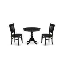 East West Furniture 3Pc Dinette Room Set 2 Modern Dining Room Chair and Kitchen Dining Table Wooden Seat and Slatted Chair B