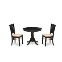 East West Furniture 3Pc Kitchen Dining Set 2 Wood Chair and Kitchen Dining Table Linen Fabric Seat and Slatted Chair Back B