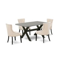 East West Furniture X696FR1025 5Pc Dinette Set 4 Parson Dining Chairs and 1 Modern Rectangular Cement Breakfast Table Top wi