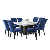 Camila Square Dining Set 9pc - Blue Velvet Chairs