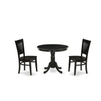 East West Furniture 3Piece Dining Room Set 2 Kitchen Chair and Modern dining room table Wooden Seat and Slatted Chair Back