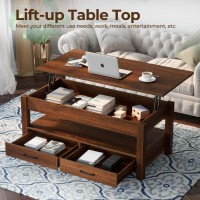 Rolanstar Coffee Table Lift Top Coffee Table With Drawers And Hidden Compartment Retro Central Table With Wooden Lift Tabletop