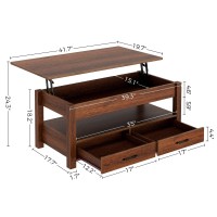 Rolanstar Coffee Table Lift Top Coffee Table With Drawers And Hidden Compartment Retro Central Table With Wooden Lift Tabletop