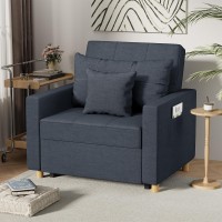 Esright 40 Inch Chair Bed 3-In-1 Convertible Futon Chair Multi-Functional Adjustable Reading Sofa, Sleeper Chair With Modern Linen Fabric, Navy