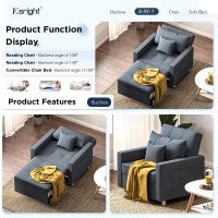 Esright 40 Inch Chair Bed 3-In-1 Convertible Futon Chair Multi-Functional Adjustable Reading Sofa, Sleeper Chair With Modern Linen Fabric, Navy