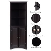 Spirich Tall Corner Cabinet With Two Doors And Three Tier Shelves, Free Standing Corner Storage Cabinet For Bathroom, Kitchen, Living Room, Espresso