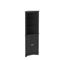 Spirich Tall Corner Cabinet With Two Doors And Three Tier Shelves, Free Standing Corner Storage Cabinet For Bathroom, Kitchen, Living Room, Espresso