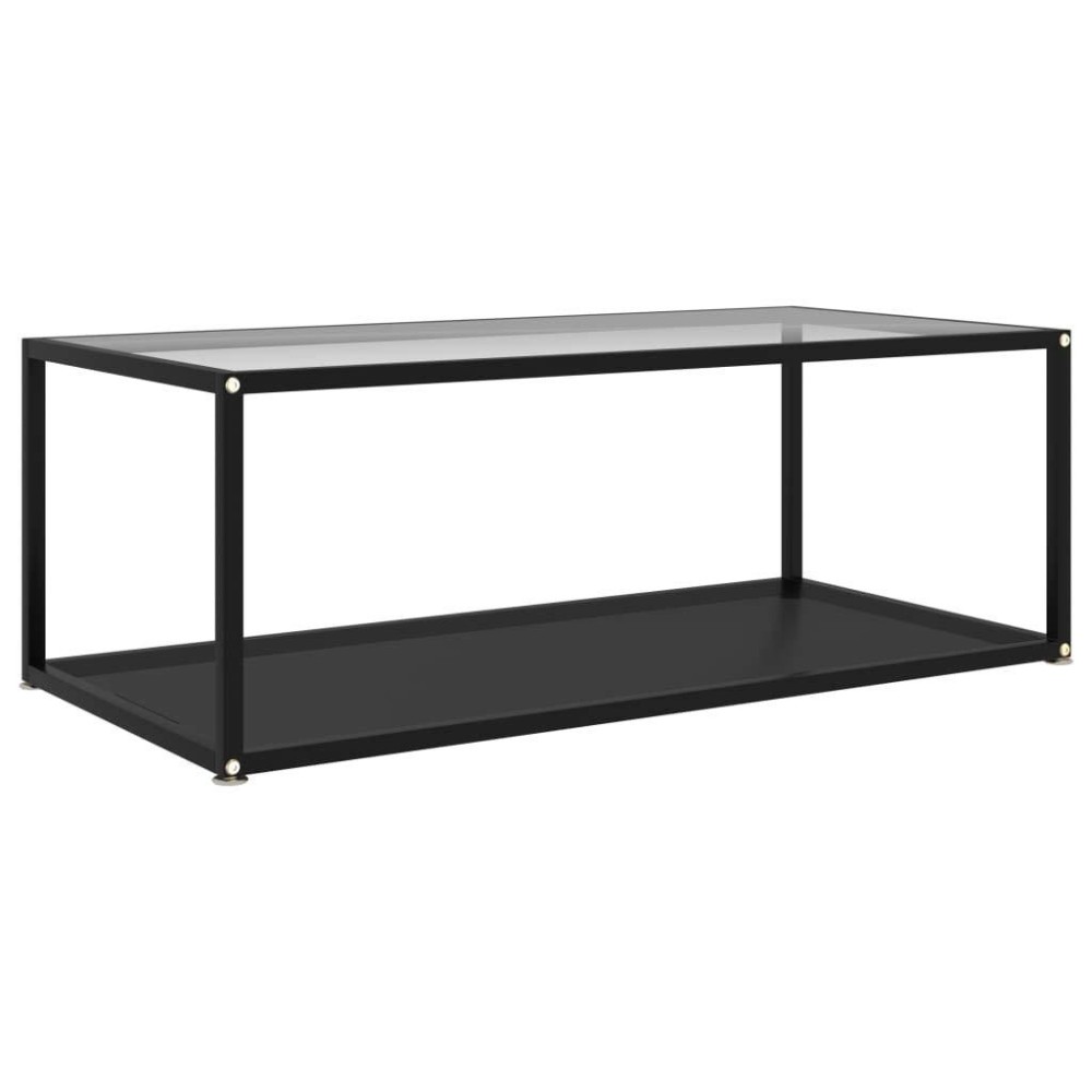 Vidaxl Contemporary Coffee Table: Transparent And Black, Tempered Glass, Powder-Coated Steel Coffee Table With Storage, 39.4
