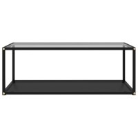 Vidaxl Contemporary Coffee Table: Transparent And Black, Tempered Glass, Powder-Coated Steel Coffee Table With Storage, 39.4